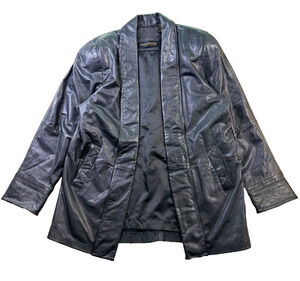 Dana Brooke Vintage Black Leather Open Front Shawl Collar Jacket Womens 8 EUC
